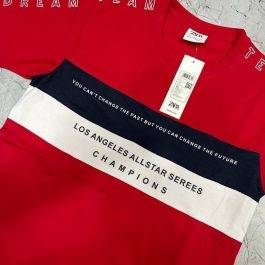Strip Text T-shirt – RED